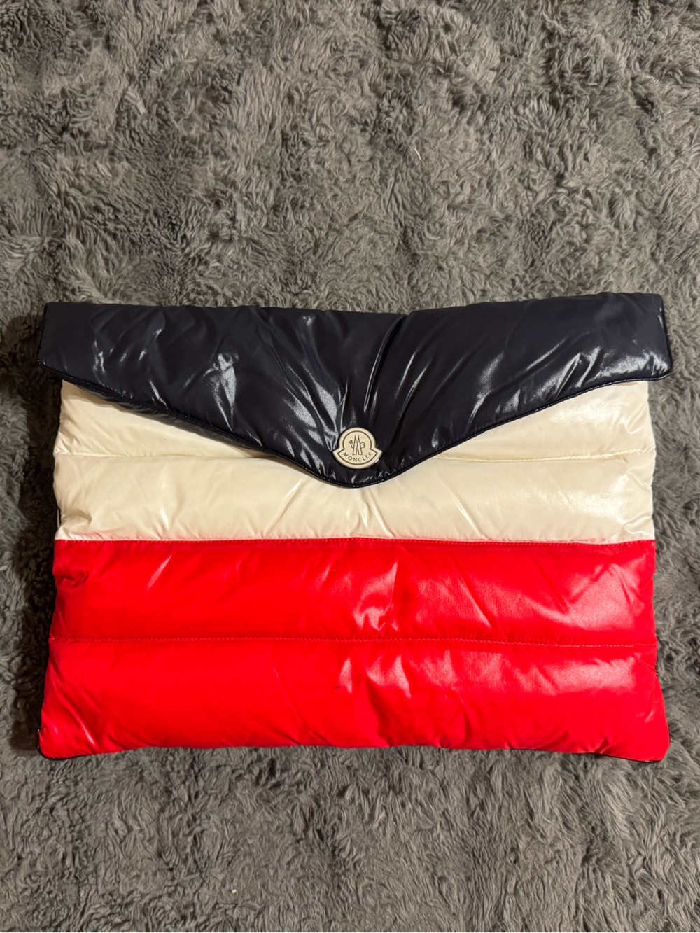 Moncler Tri-Color Quilted Envelope Clutch - Navy, Cream & Red